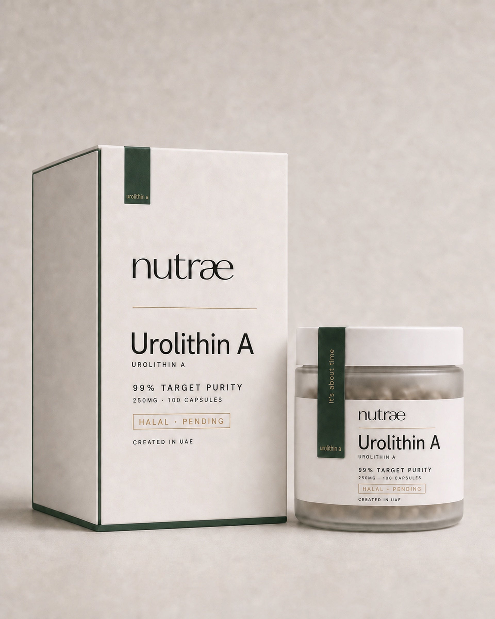 Nutrae Urolithin A jar — postbiotic, 99% pure, 250 mg, 100 capsules